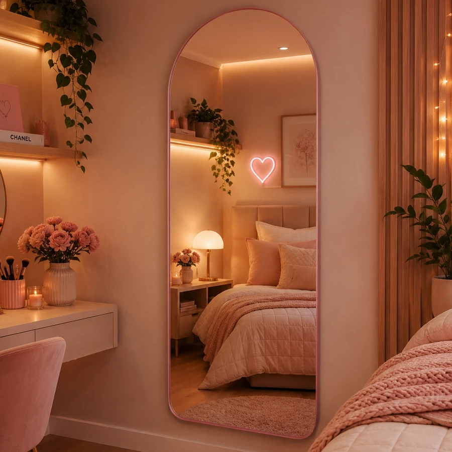 Espelho decorativo com linhas curvas