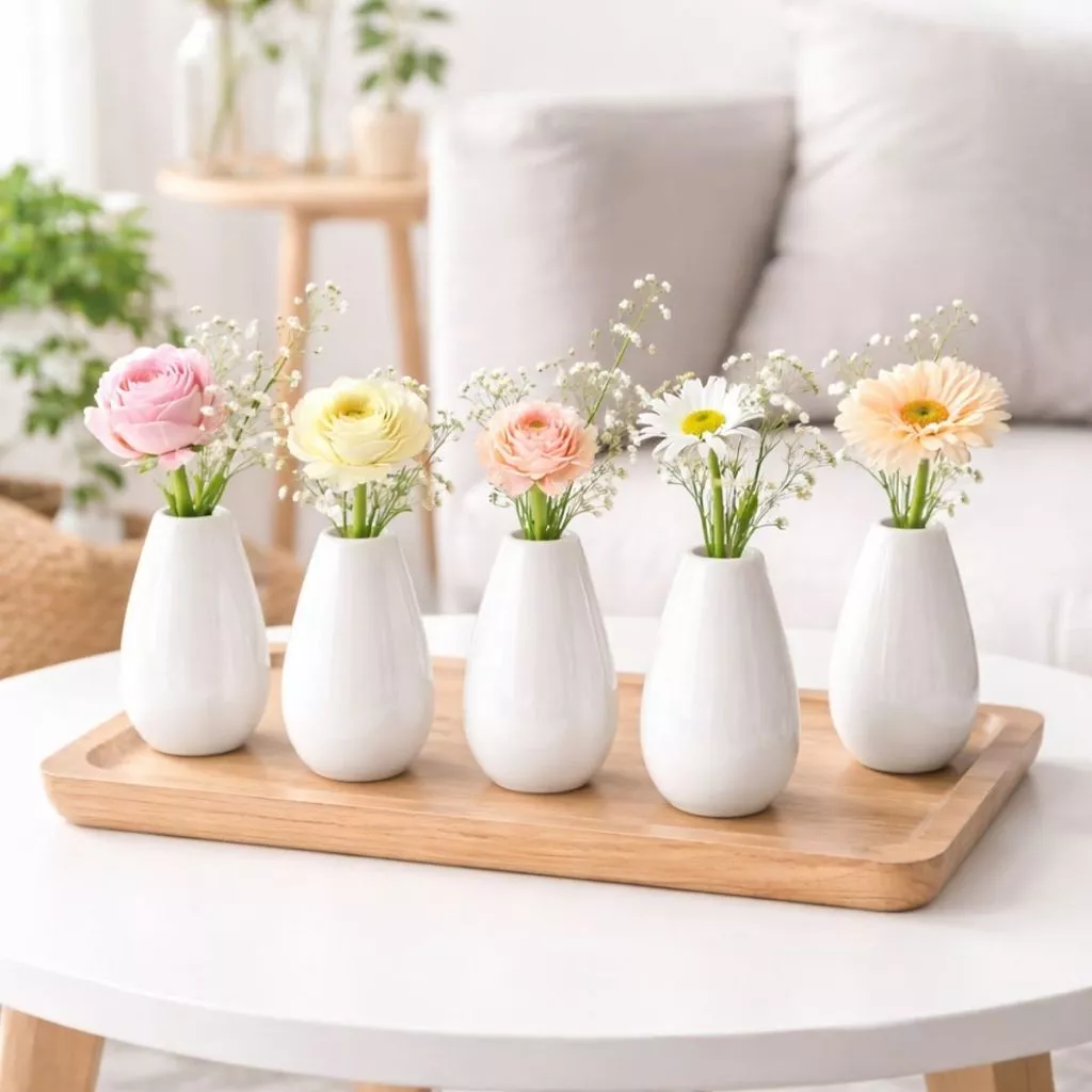 Conjunto de mini vasos brancos de cerâmica