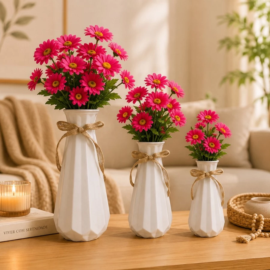 Conjunto de vasos decorativos texturizados