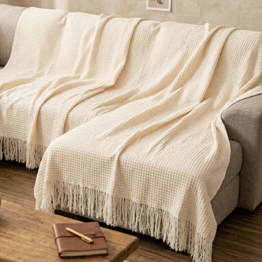 Manta de tricô decorativa para sofá ou cama